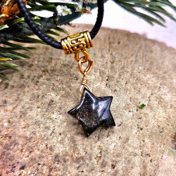 Nature Gold Obsidian Flashy Star Pendant Necklace - Picture 8 of 10